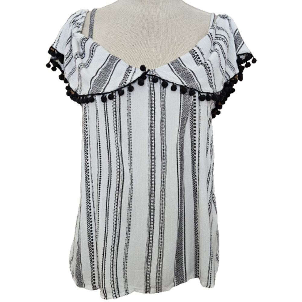 White and Black Striped Off the Shoulder Blouse Size Large